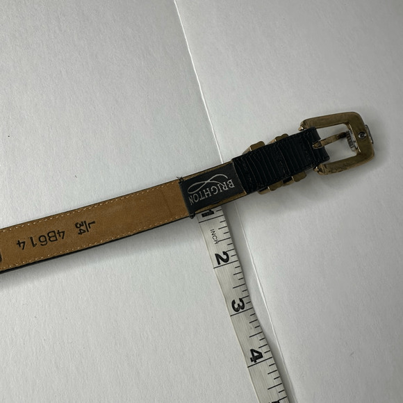vtg 90s BRIGHTON Classics Black Leather Belt Silver Gold women's L 34 dressy thi - Picture 5 of 8
